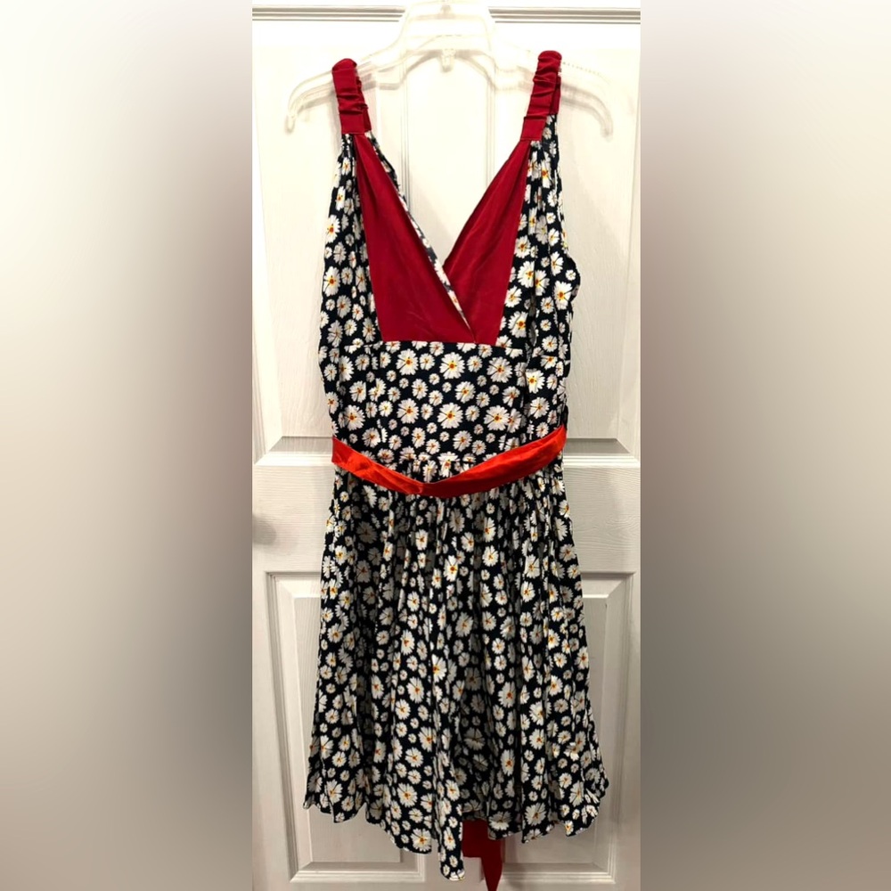 Floral Sleeveless Dress with Red Accents